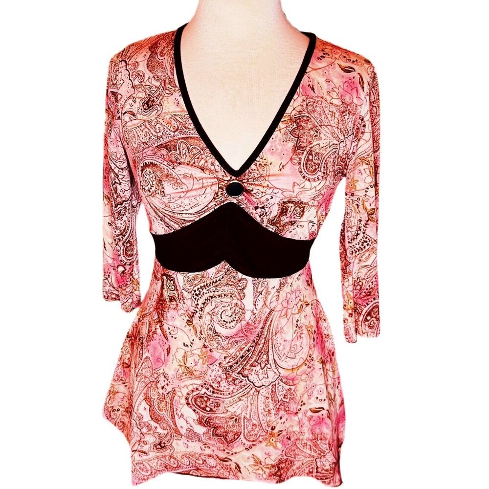 MKM Msrp $93 Pink Blouse Subtle Shimmer Breathable Fit & Flare Summer V-neck Top